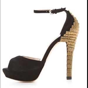 LK Bennett Black Suede Bellini Peep Toe Heels